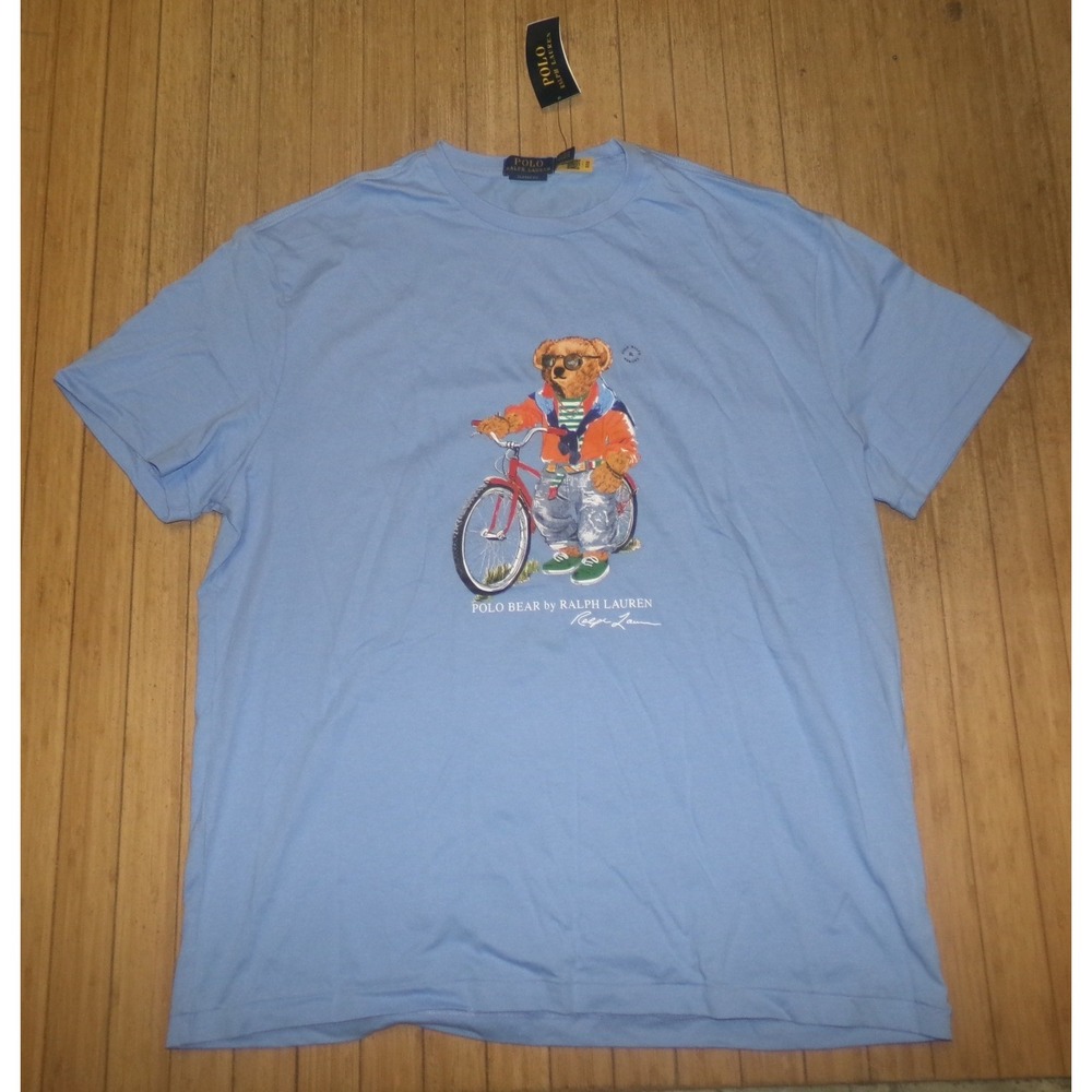 Polo Ralph Lauren Mens Polo Bear Bicycle Graphic T-Shirt Light Blue XL NWT